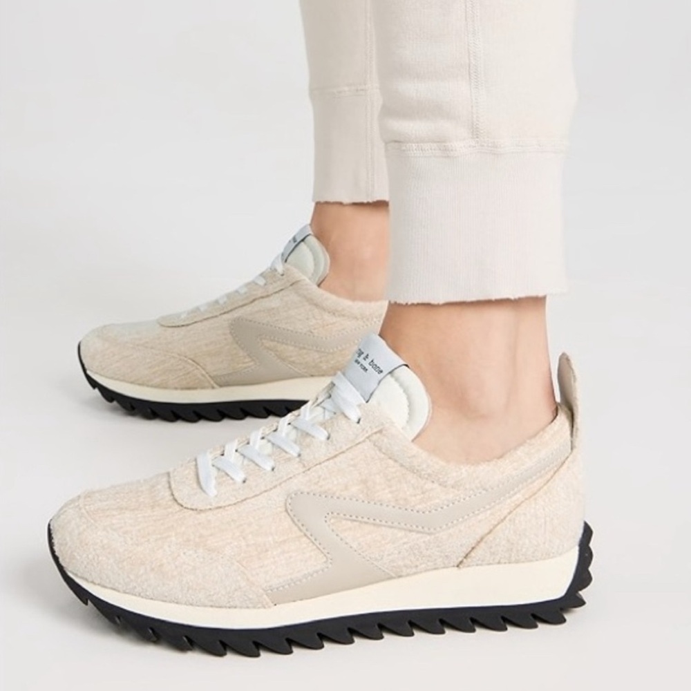 NIB Rag & Bone | Women's Retro Runner Chenille Slip-On Sneakers Ecru size 7.5